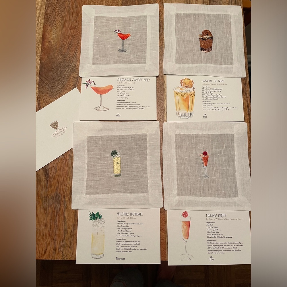 Beverly Hills Linen Embroidered Cocktail Napkin Set - Picture 5 of 8